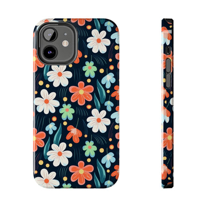 Retro Vibrant Flowers Pattern print design Tough Phone Case compatible with a large variety of phone models, Phone Case, Gift