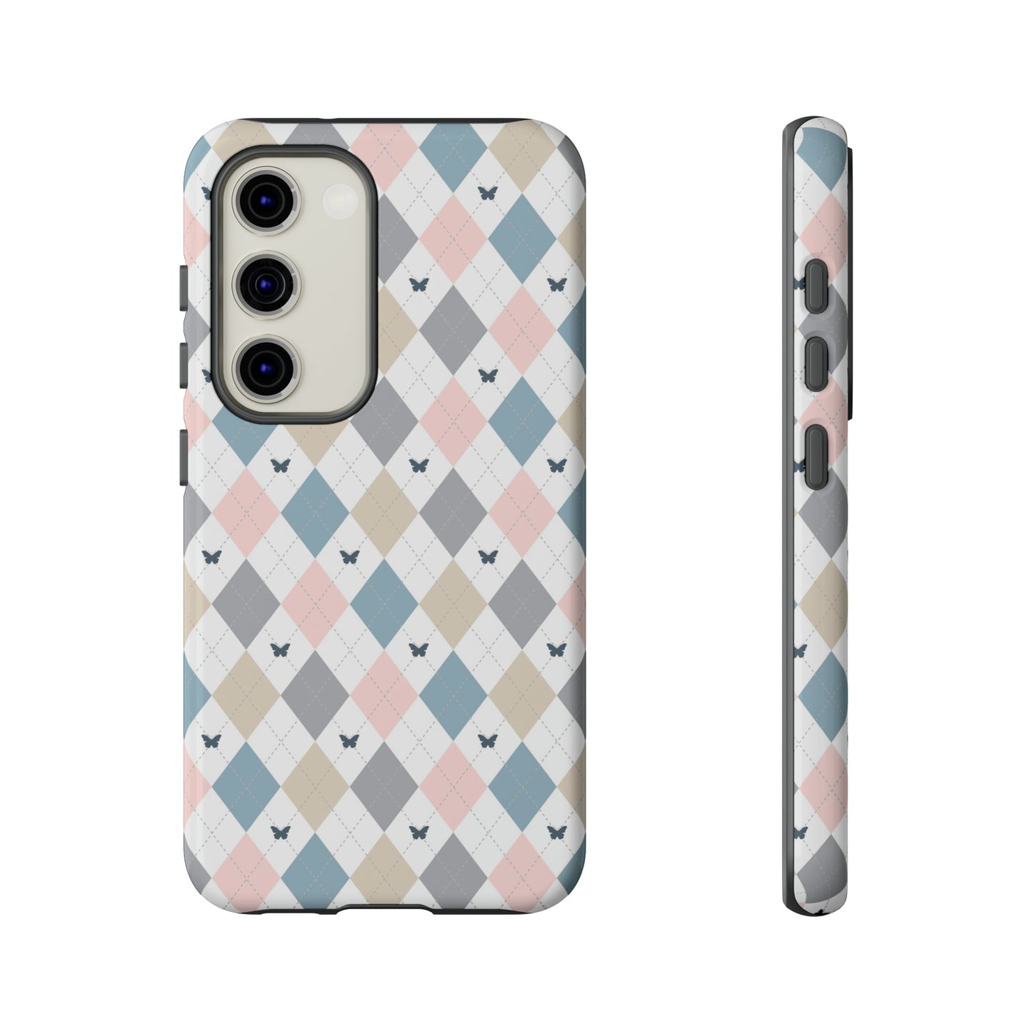 Argyle Pastel Plaid and Butterflies print design Tough Phone Case compatible with a large variety of Samsung models