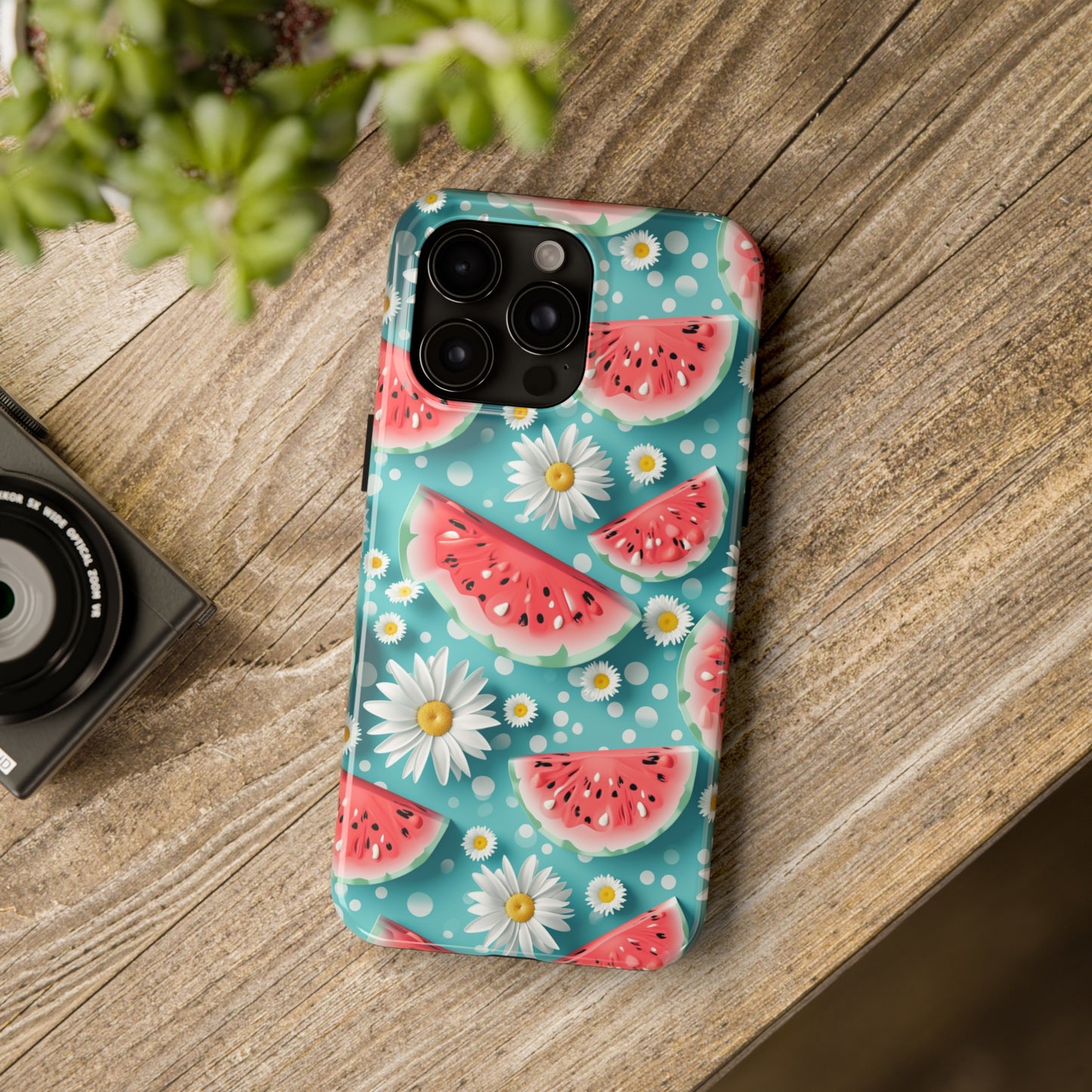 Watermelon Slices and Daisies Digital print Design Tough Phone Case compatible with a large variety of iPhone models, Gift, Phone Case