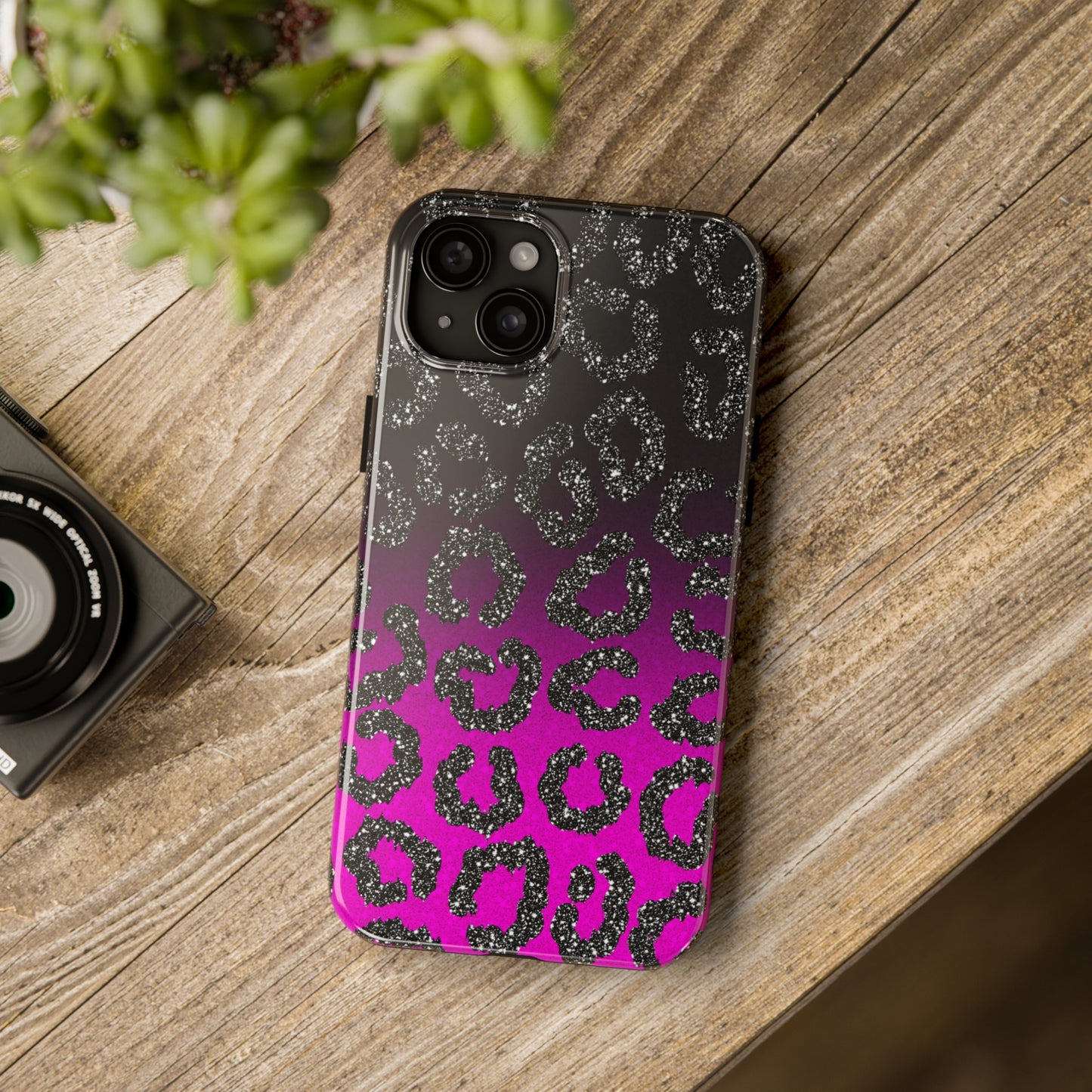 Pink and Black Ombre Leopard Design Phone Case- Lightweight, Impact Resistant Cover for iPhone 6, 6s, 12, 13, 14, 15