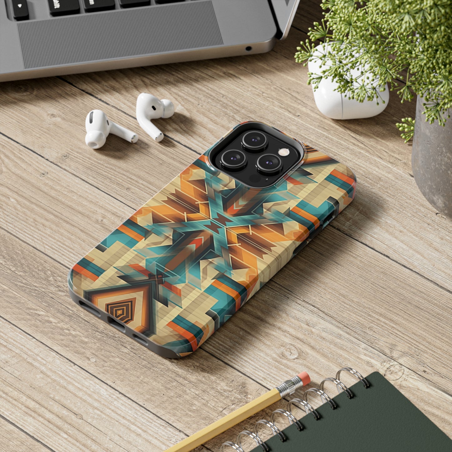 Beautiful Blue and Cream Native American Pattern Design Tough Phone Case compatible with a large variety of iPhone models, Gift, Phone Case