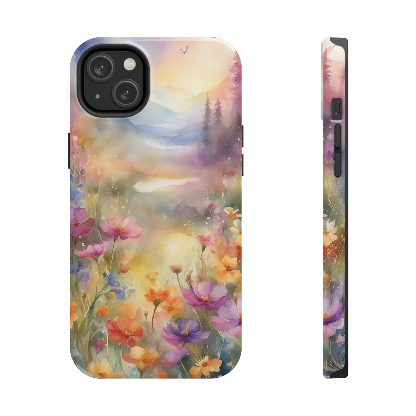 Watercolor Landscape and Wildflowers Pattern print design Tough Phone Case compatible with a large variety of phone models, Phone Case