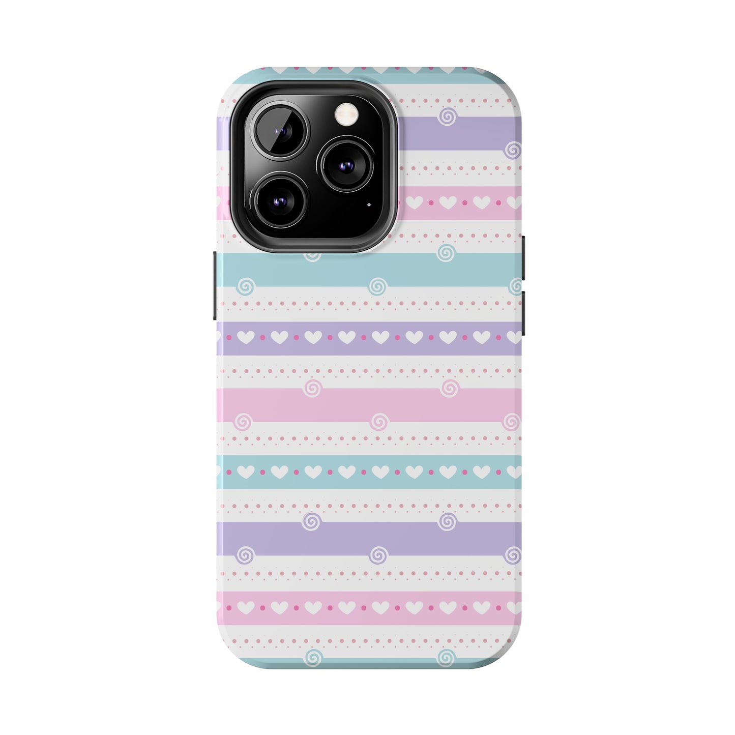 Pastel Stripes and Hearts print design Tough Phone Case compatible with a large variety of iphone models