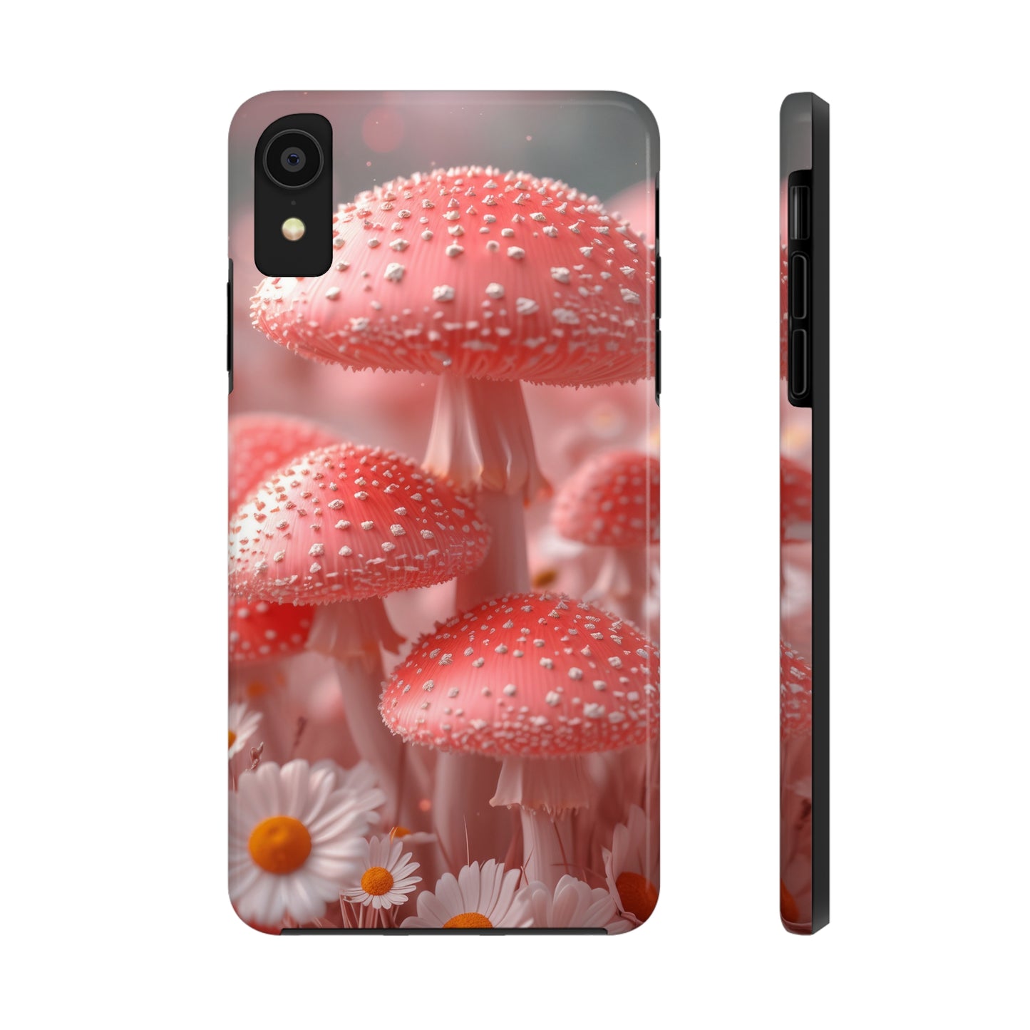 Whimsical Pink Mushrooms and Daisies Design Tough Phone Case compatible with a large variety of iPhone models, Gift, Phone Case