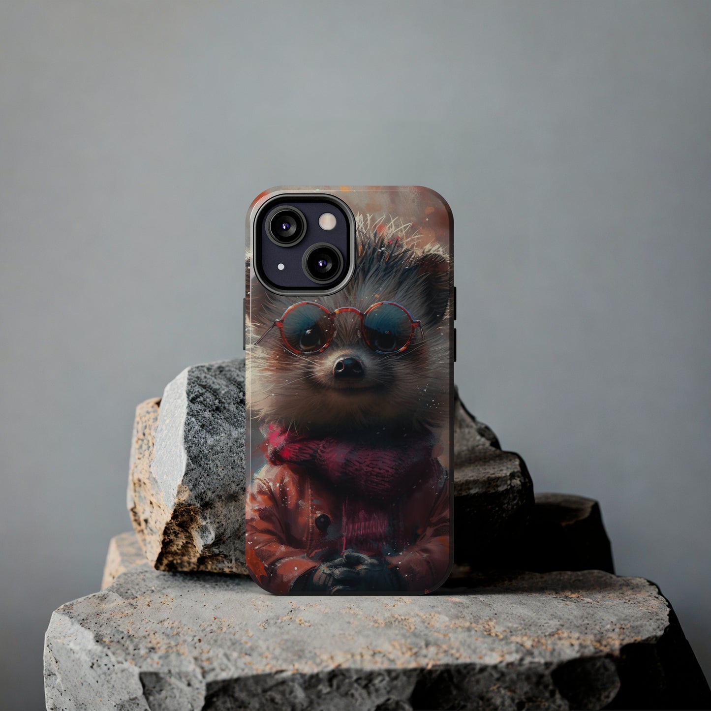 Hedgehog with Glasses and Scarf Design Phone Case- Lightweight, Impact Resistant Cover for iPhone 6, 6s, 12, 13, 14, 15