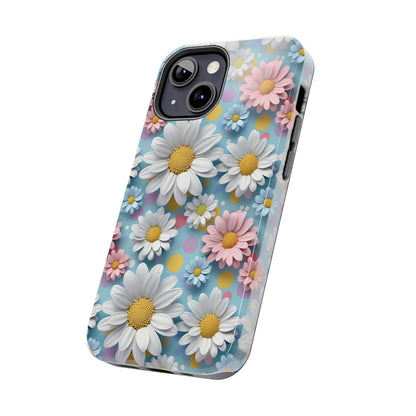 3D Spring Flowes and Polka Dots Digital print Design Tough Phone Case compatible with a large variety of iPhone models, Gift, Phone Case