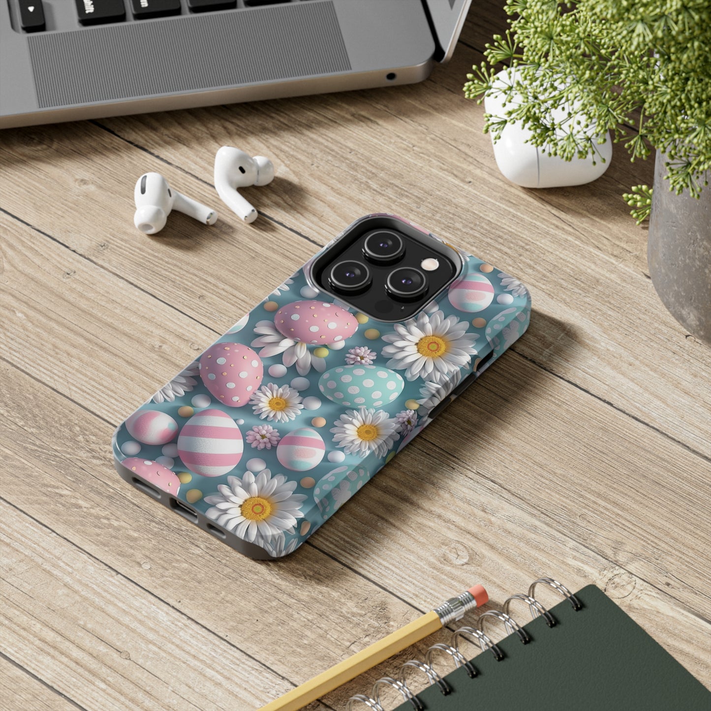 Easter Eggs and Daisies Digital print Design Tough Phone Case compatible with a large variety of iPhone models, Gift, Phone Case