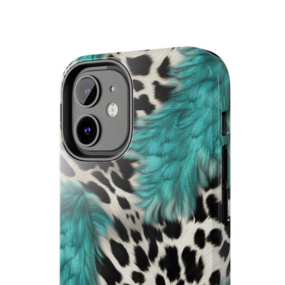 Grunge Turquoise and Animal Print Pattern Design Tough Phone Case compatible with a large variety of iPhone models, Phone Case, Gift