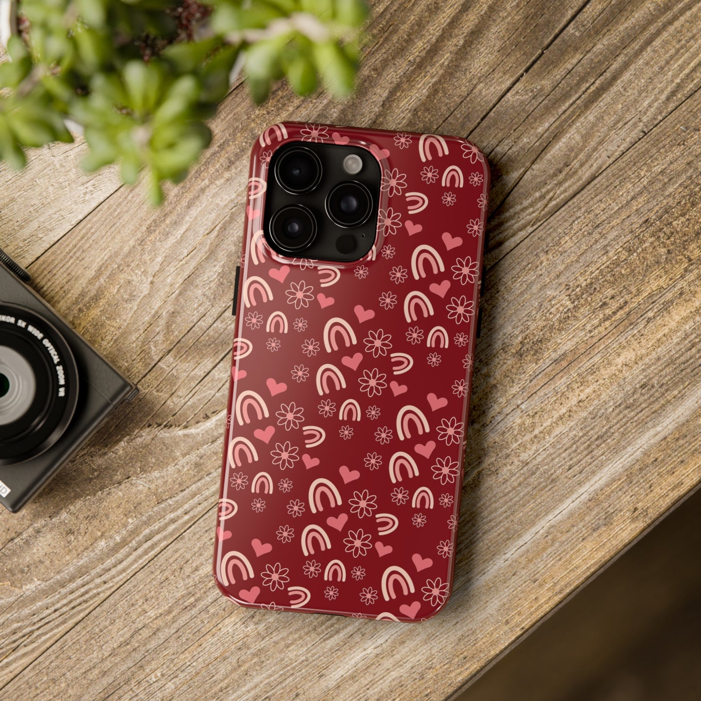 Red Boho2 Rainbow print Design Tough Phone Case compatible with a large variety of iPhone models, Gift, Phone Case