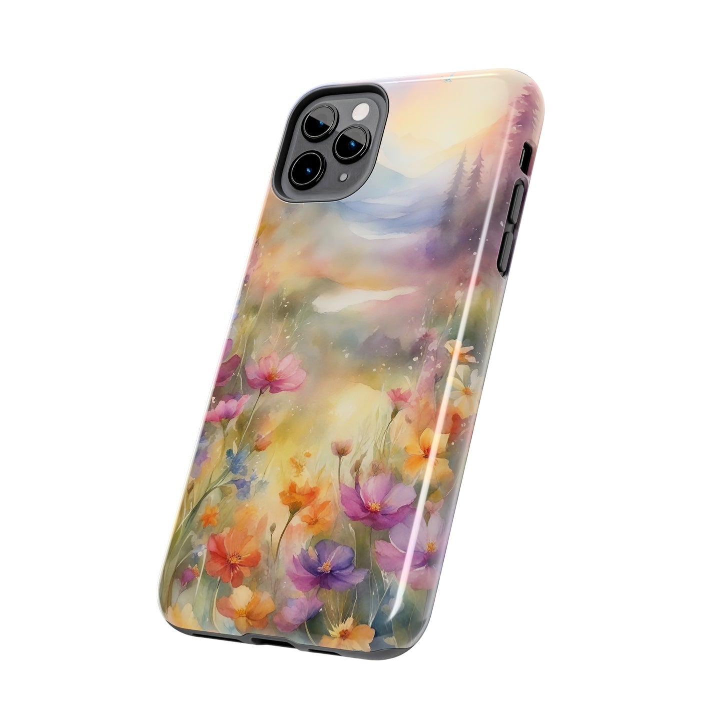 Watercolor Landscape and Wildflowers Pattern print design Tough Phone Case compatible with a large variety of phone models, Phone Case