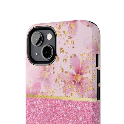 Pink Watercolor flowers and Polka Dot Design Phone Case- Lightweight, Impact Resistant Cover for iPhone 6, 6s, 12, 13, 14, 15