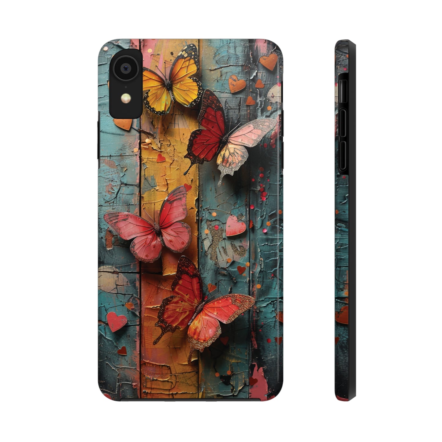 Colorful Butterfly Art on Wood texture design iPhone Case iPhone Case, Colorful Butterfly Art Protective Phone Cover, Durable Phone Accessory Gift, Chic Artsy Protective Cover, Protective Case for iPhone Models, Tough iPhone Case