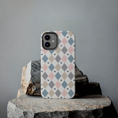 Argyle Pastel Plaid and Butterflies print design Tough Phone Case compatible with a large variety of iphone models