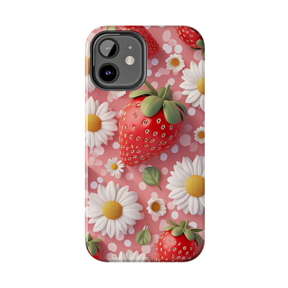 Strawberries & Daisies Digital print Design Tough Phone Case compatible with a large variety of iPhone models, Gift, Phone Case