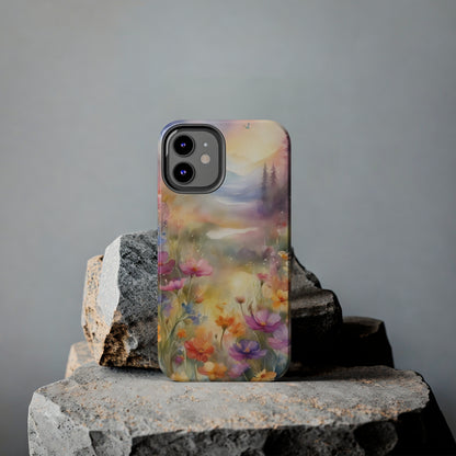 Watercolor Landscape and Wildflowers Pattern print design Tough Phone Case compatible with a large variety of phone models, Phone Case