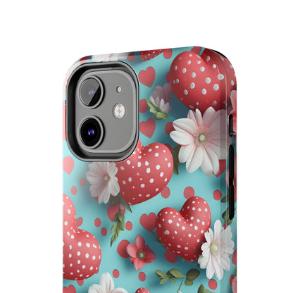 Polka Dot Hearts Digital print Design Tough Phone Case compatible with a large variety of iPhone models, Gift, Phone Case