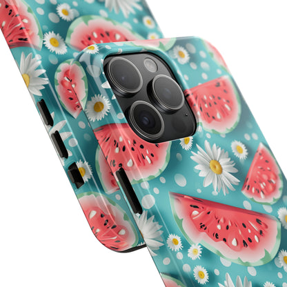 Watermelon Slices and Daisies Digital print Design Tough Phone Case compatible with a large variety of iPhone models, Gift, Phone Case