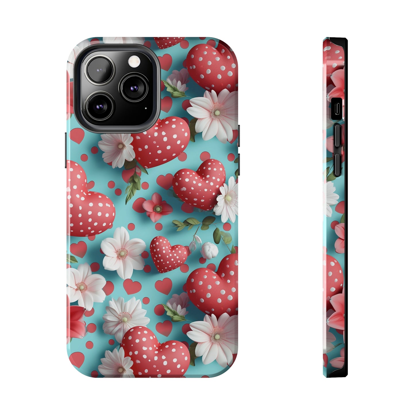 Polka Dot Hearts Digital print Design Tough Phone Case compatible with a large variety of iPhone models, Gift, Phone Case