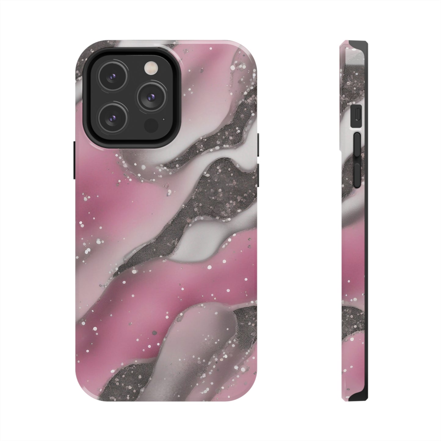 Waves of Pink and Black Pattern print design Tough Phone Case compatible with a large variety of phone models, Phone Case