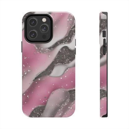 Waves of Pink and Black Pattern print design Tough Phone Case compatible with a large variety of phone models, Phone Case