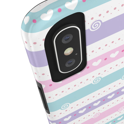 Pastel Stripes and Hearts print design Tough Phone Case compatible with a large variety of iphone models