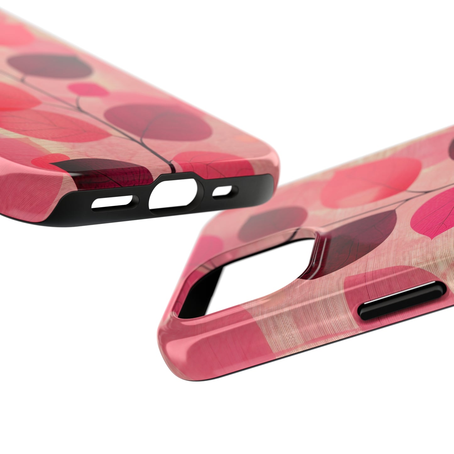 Girly Pink Abstract Leaf Design Tough Phone Case