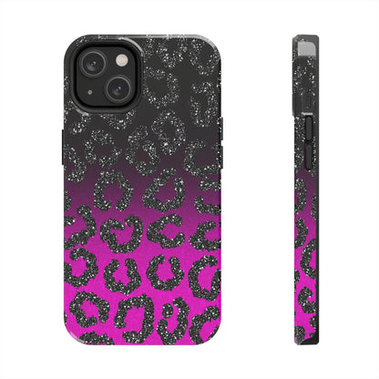 Pink and Black Ombre Leopard Design Phone Case- Lightweight, Impact Resistant Cover for iPhone 6, 6s, 12, 13, 14, 15