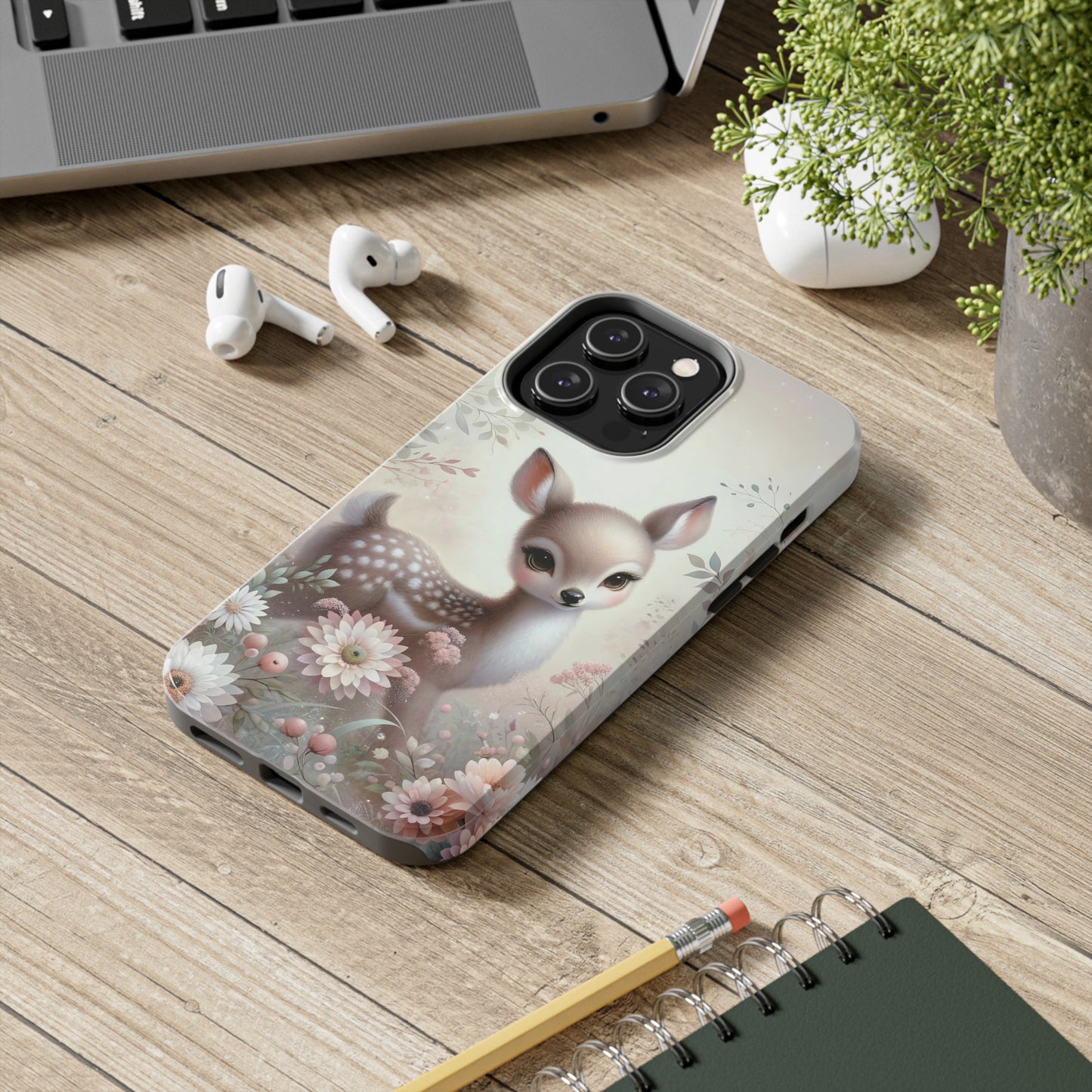 Cute Fawn and Floral print Design Tough Phone Case compatible with a large variety of iPhone models, Gift, Phone Case