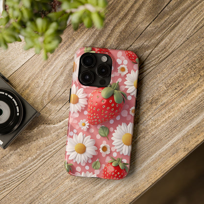 Strawberries & Daisies Digital print Design Tough Phone Case compatible with a large variety of iPhone models, Gift, Phone Case