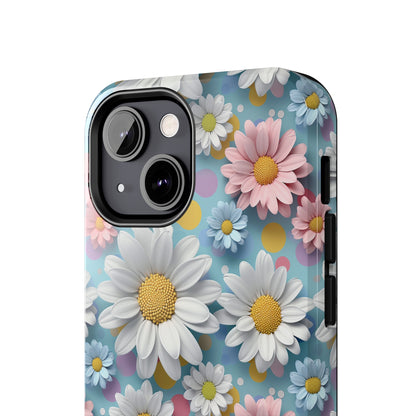 3D Spring Flowes and Polka Dots Digital print Design Tough Phone Case compatible with a large variety of iPhone models, Gift, Phone Case