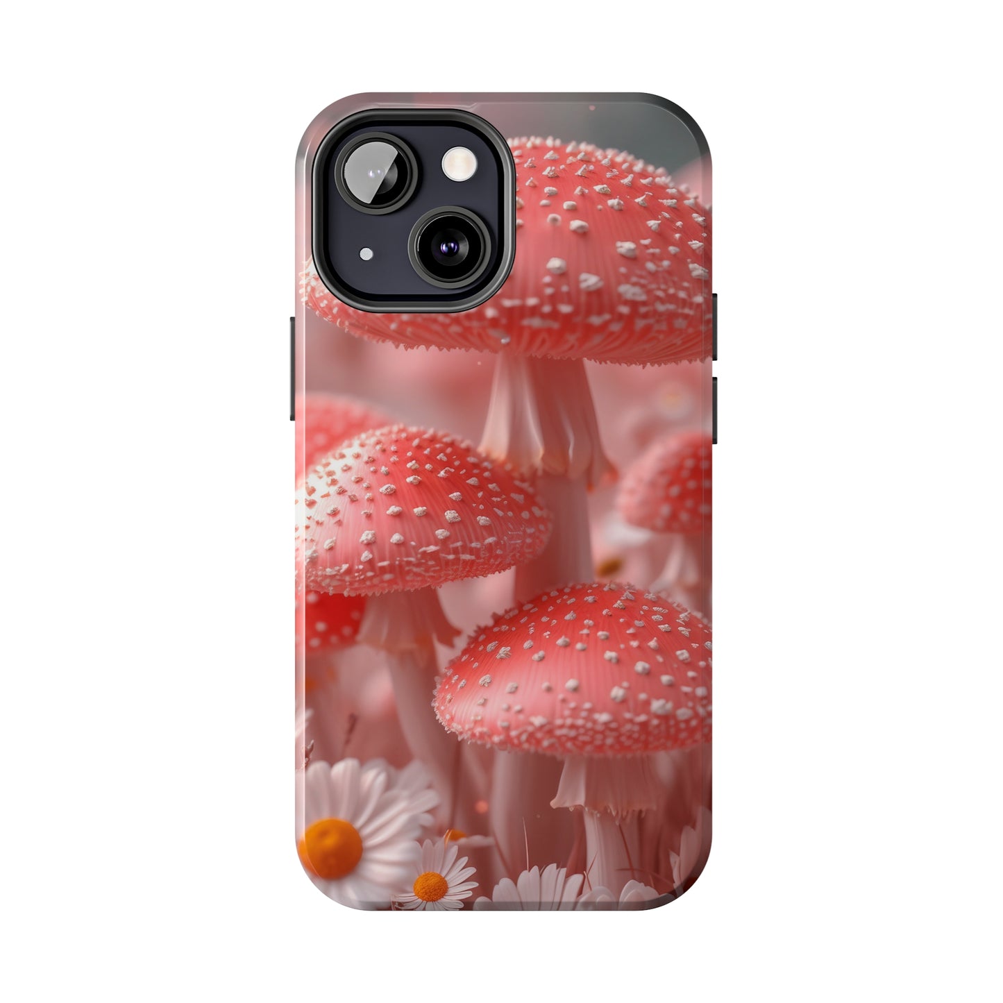 Whimsical Pink Mushrooms and Daisies Design Tough Phone Case compatible with a large variety of iPhone models, Gift, Phone Case