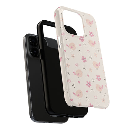 Cute Pink Birds and Flowers print design Tough Phone Case compatible with a large variety of iphone models