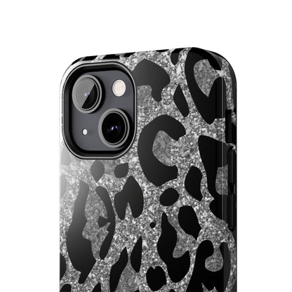 Silver and Black Leopard Design Phone Case- Lightweight, Impact Resistant Cover for iPhone 6, 6s, 12, 13, 14, 15