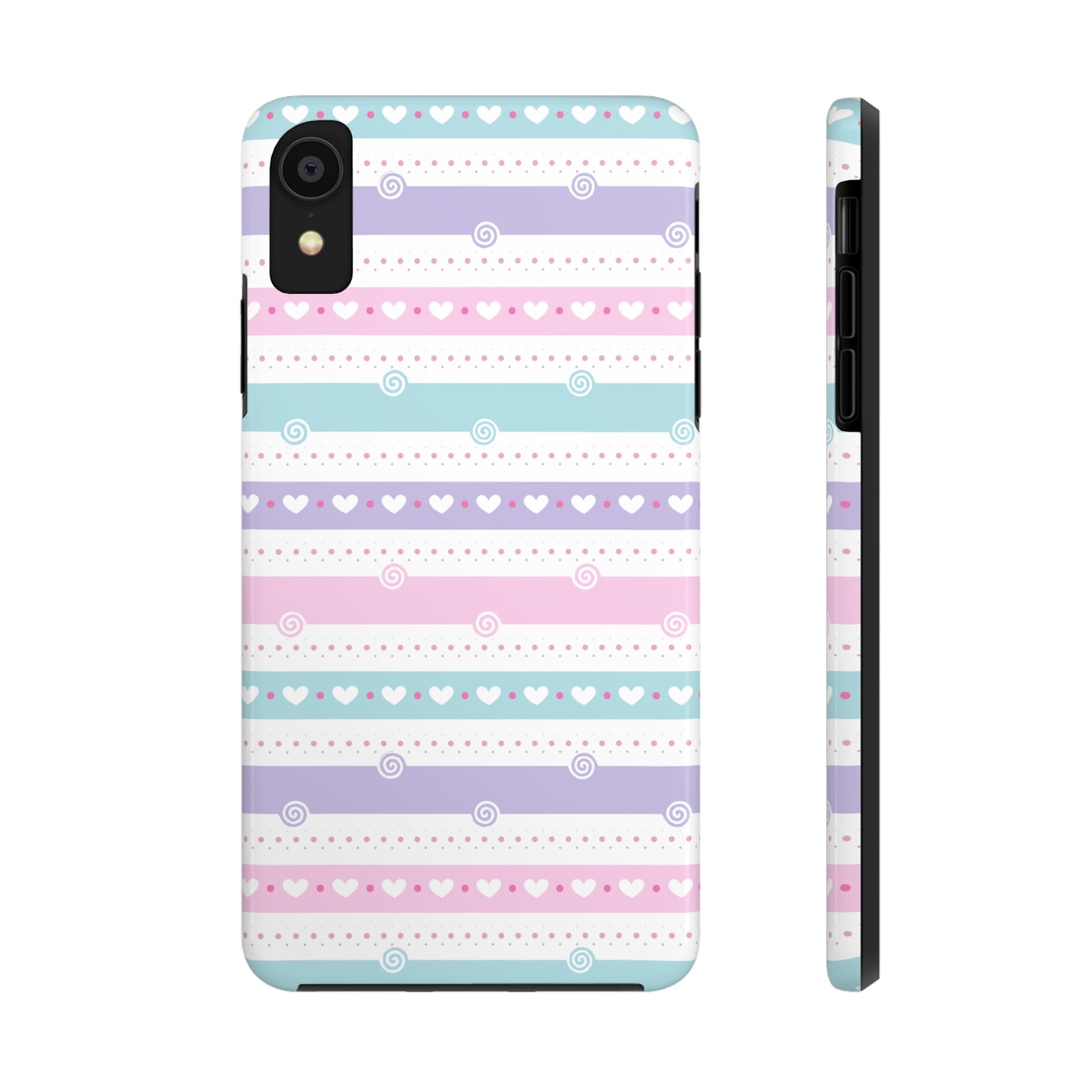 Pastel Stripes and Hearts print design Tough Phone Case compatible with a large variety of iphone models