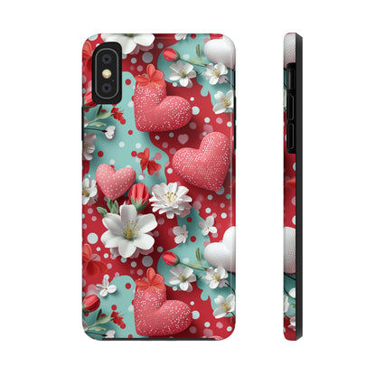 Polka Dot Hearts and Flowers Digital print Design Tough Phone Case compatible with a large variety of iPhone models, Gift, Phone Case