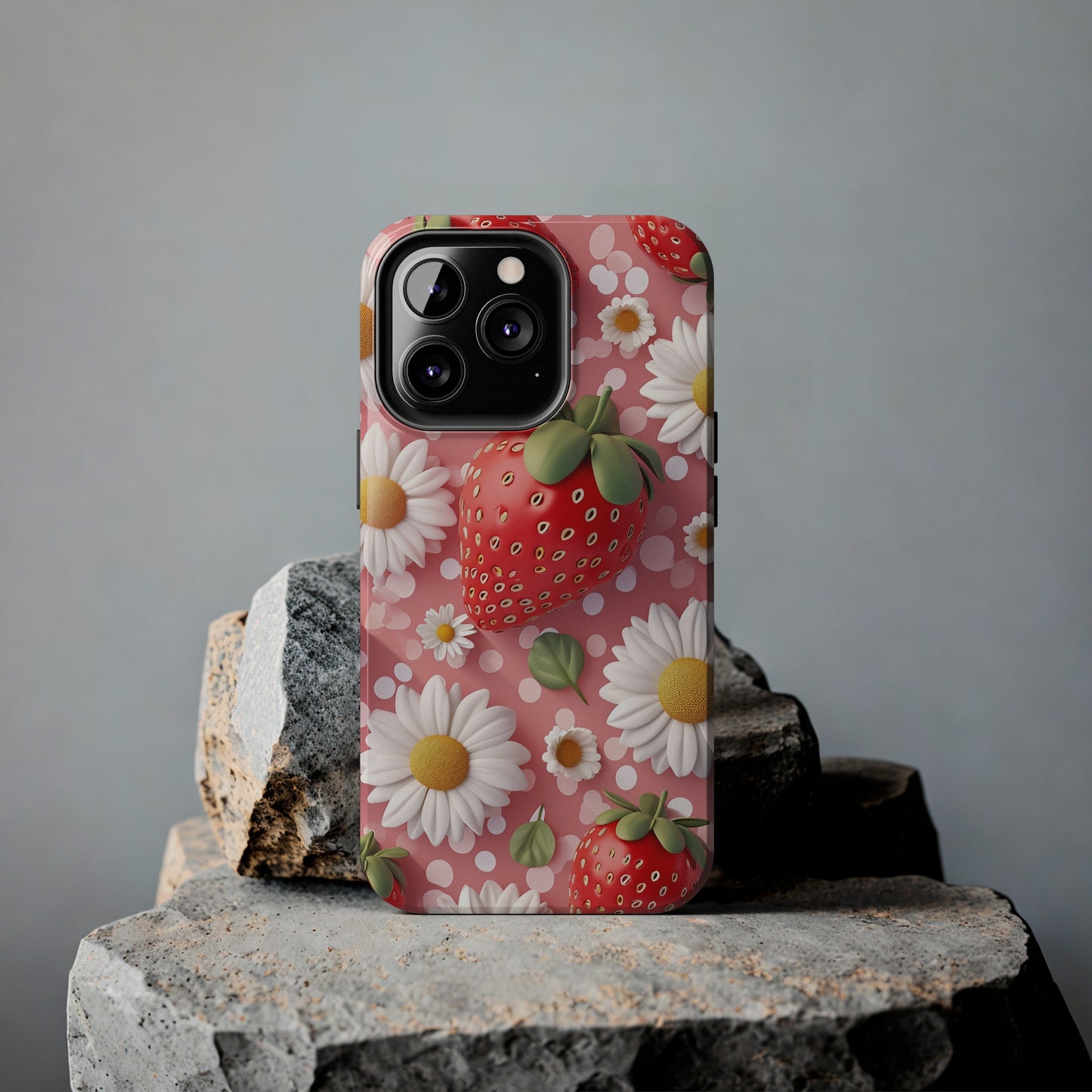 Strawberries & Daisies Digital print Design Tough Phone Case compatible with a large variety of iPhone models, Gift, Phone Case