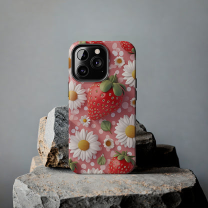 Strawberries & Daisies Digital print Design Tough Phone Case compatible with a large variety of iPhone models, Gift, Phone Case