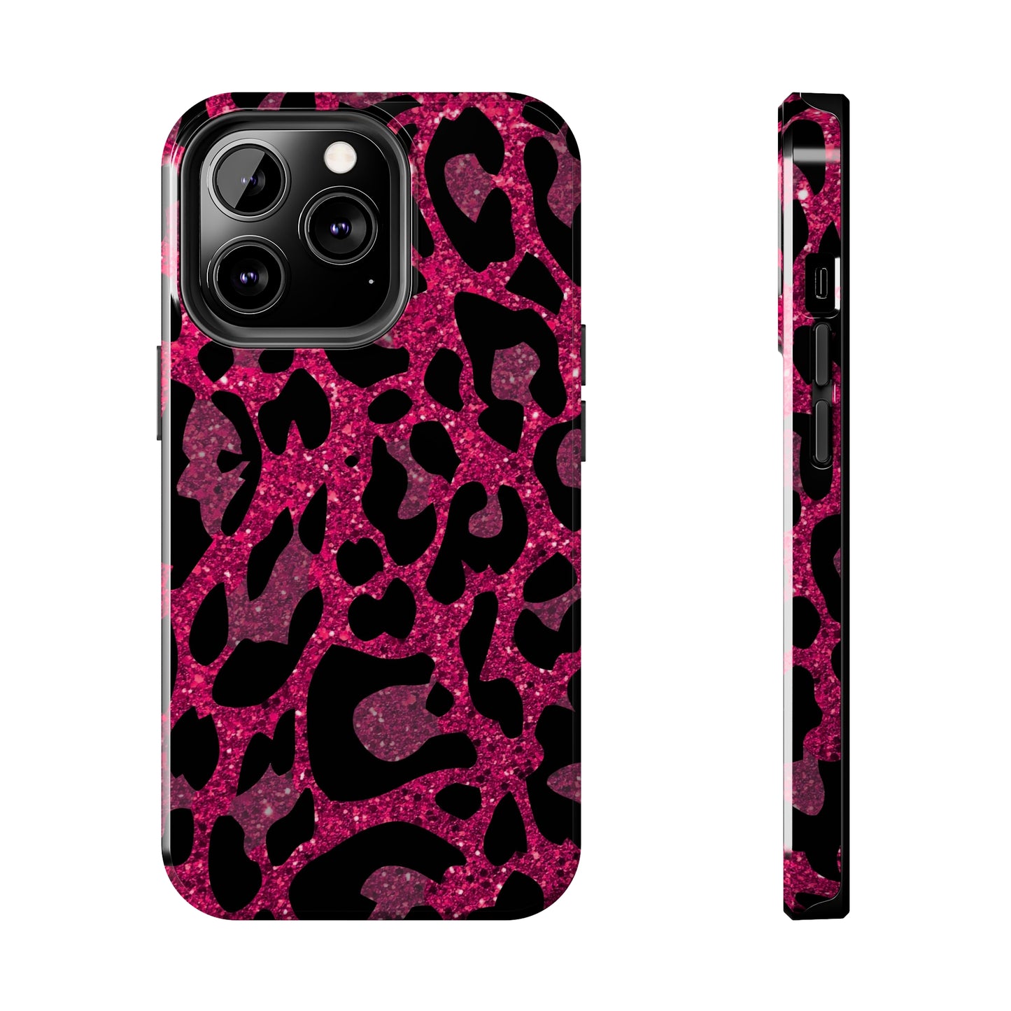 Pink and Black Leopard Design Phone Case- Lightweight, Impact Resistant Cover for iPhone 6, 6s, 12, 13, 14, 15