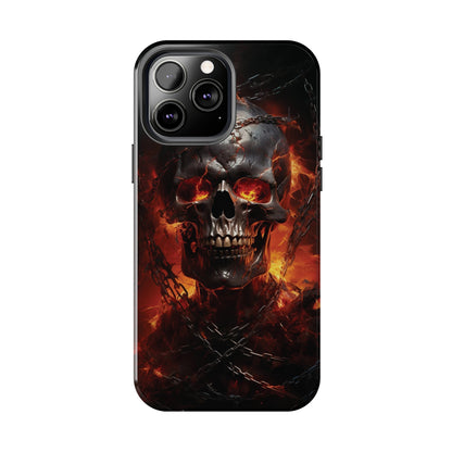 Gothic Skull iPhone Case, Dark Aesthetic Fiery Eyes, Unique Horror Style iPhone Accessory, Cool Tech Design for iPhone Models, Durable Phone Accessory Protective Cover for iPhone Models, Tough iPhone Case