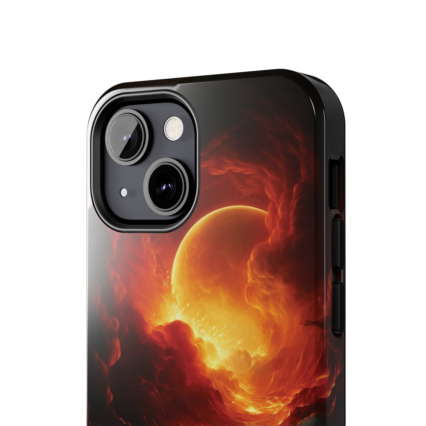 Fiery Red Moon Art iPhone Case, Dramatic Sky Aesthetic Phone Cover, Cool Tech Design for iPhone Models, Durable Phone Accessory Protective Cover for iPhone Models, Tough iPhone Case