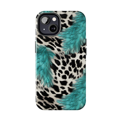 Grunge Turquoise and Animal Print Pattern Design Tough Phone Case compatible with a large variety of iPhone models, Phone Case, Gift