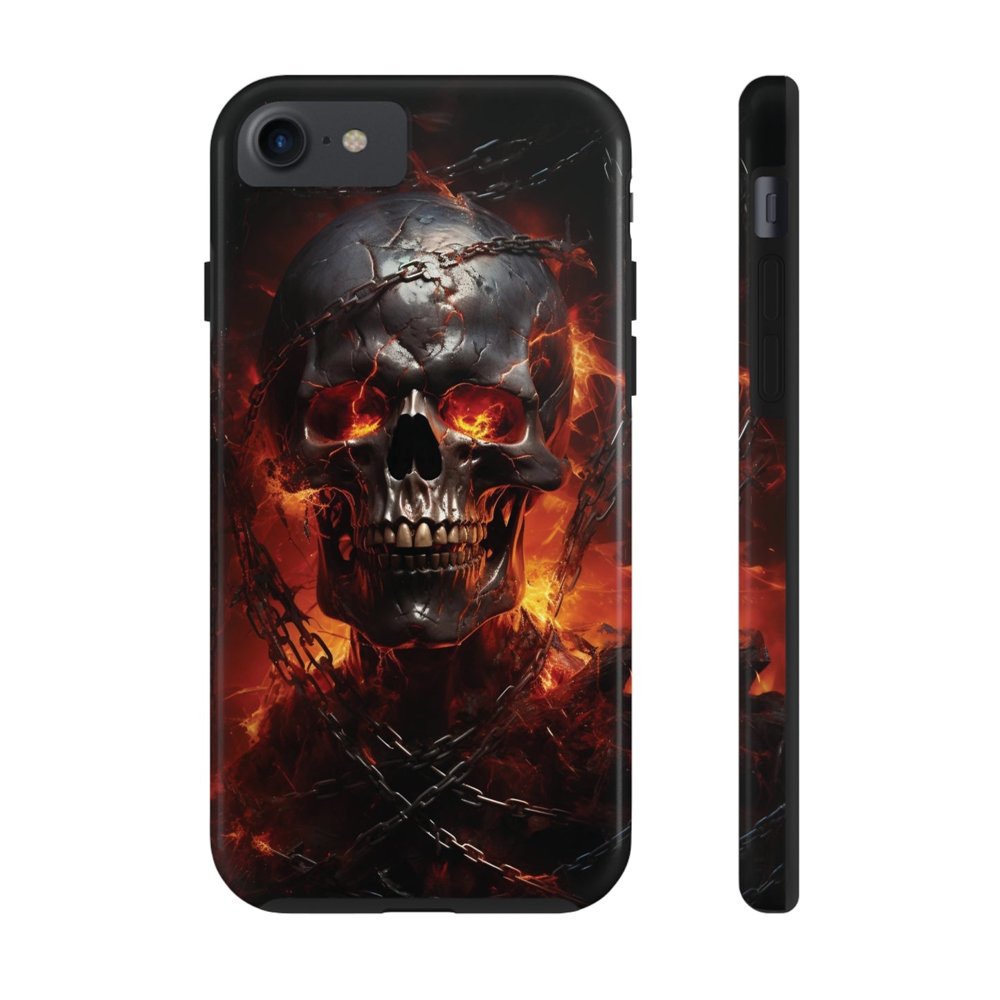 Gothic Skull iPhone Case, Dark Aesthetic Fiery Eyes, Unique Horror Style iPhone Accessory, Cool Tech Design for iPhone Models, Durable Phone Accessory Protective Cover for iPhone Models, Tough iPhone Case