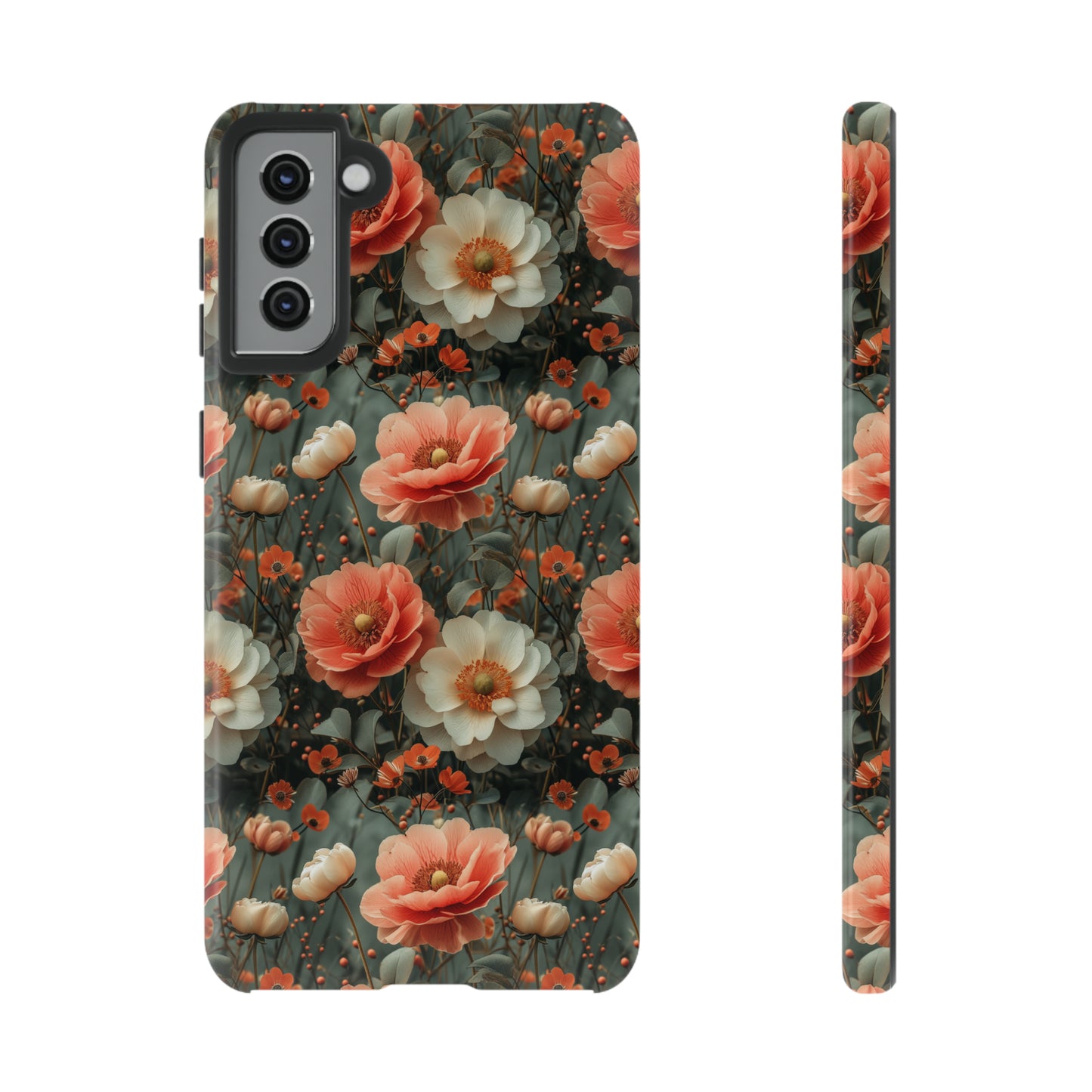 Elegant Peach Flowers Protective Cover, Botanical Garden print design Tough Phone Case compatible with a large variety of Samsung models