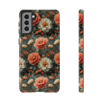 Elegant Peach Flowers Protective Cover, Botanical Garden print design Tough Phone Case compatible with a large variety of Samsung models