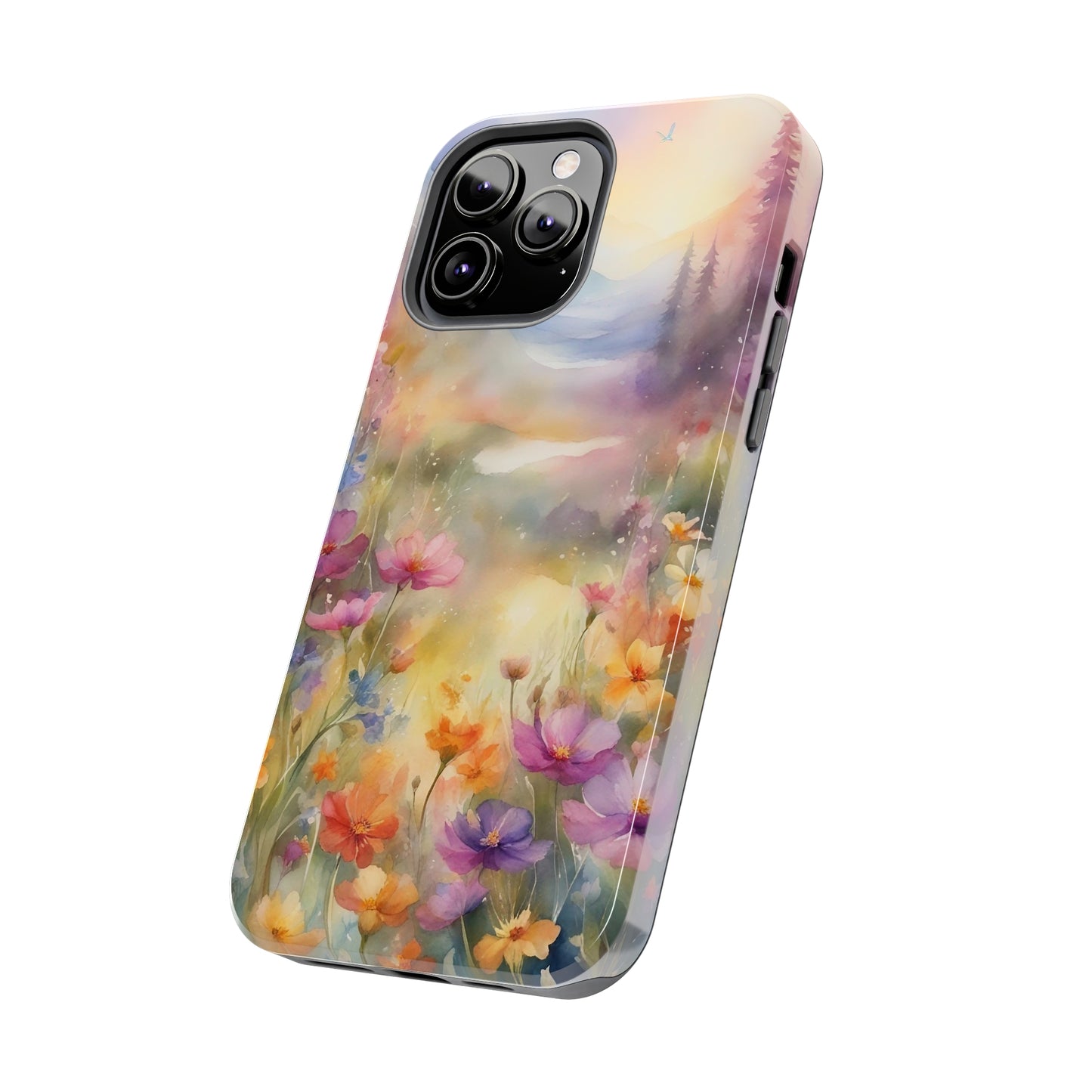 Watercolor Landscape and Wildflowers Pattern print design Tough Phone Case compatible with a large variety of phone models, Phone Case