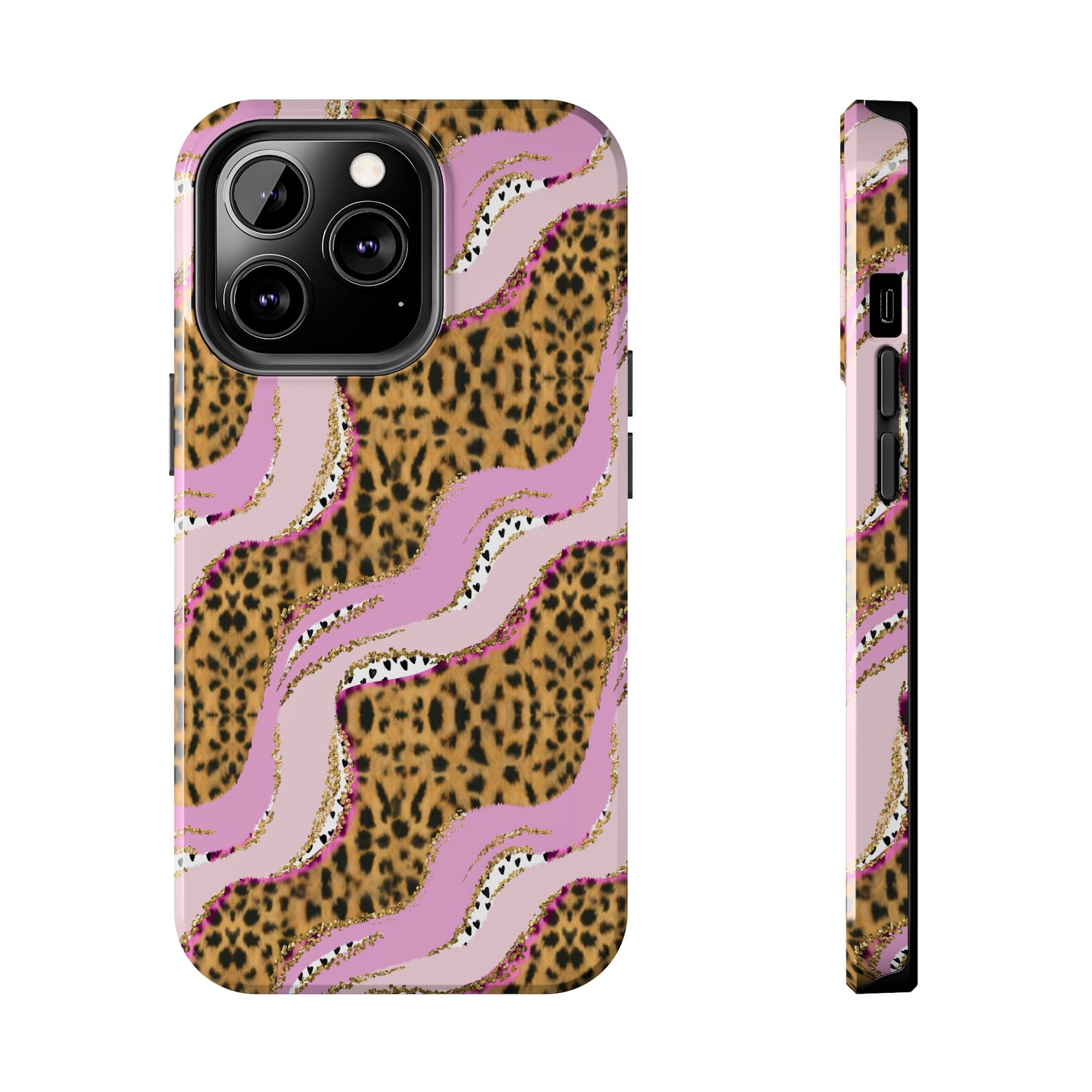 Cheetah Waves with Pink and Gold Design Phone Case- Lightweight, Impact Resistant Cover for iPhone 6, 6s, 12, 13, 14, 15