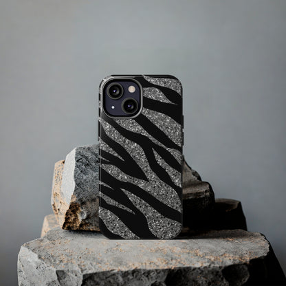 Silver and Black Zebra Print Design  Phone Case- Lightweight, Impact Resistant Cover for iPhone 6, 6s, 12, 13, 14, 15