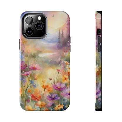 Watercolor Landscape and Wildflowers Pattern print design Tough Phone Case compatible with a large variety of phone models, Phone Case