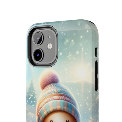 Cute Happy Gingerbread Man in the Snow Pattern Design Tough Phone Case compatible with a large variety of iPhone models, Gift, Phone Case