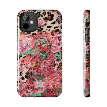 Western Leopard and Pink Roses Design Phone Case- Lightweight, Impact Resistant Cover for iPhone 6, 6s, 12, 13, 14, 15